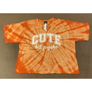 Citi Trends Women's Plus Size 2X Orange Tie Dye "Cute But Psycho" Crop Top NWT